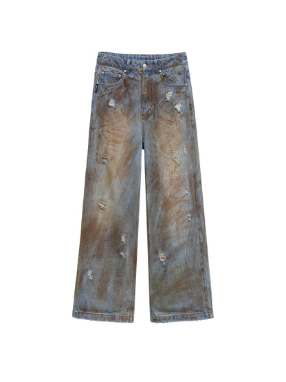 FUZZYKON Vintage Vibes: Hand-Painted Distressed Denim Jeans