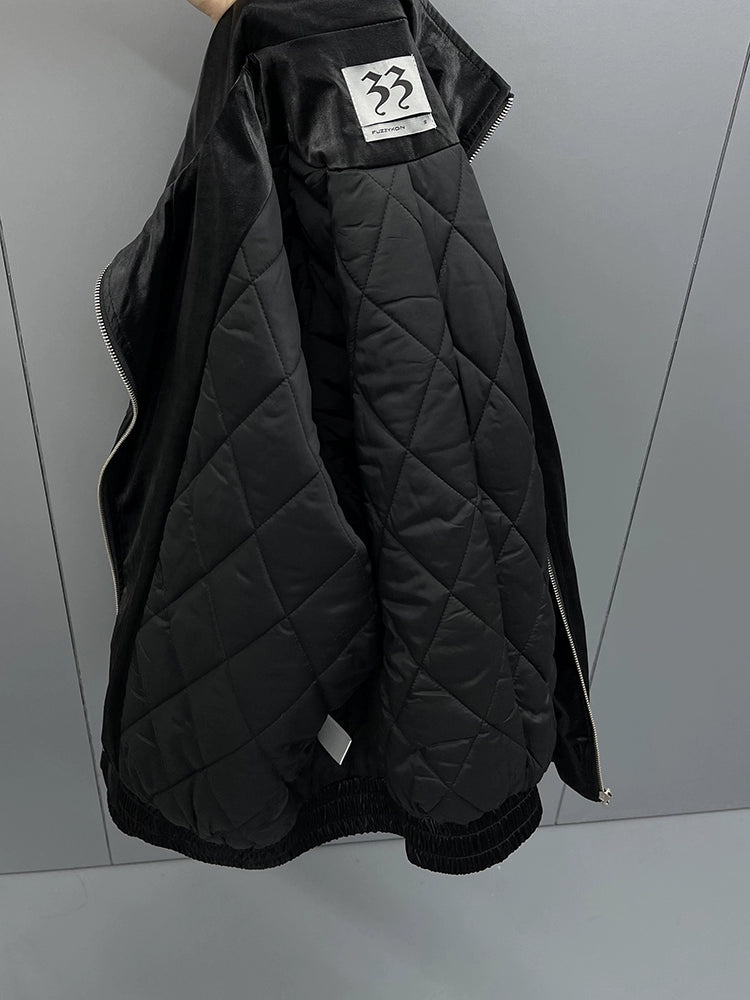 FUZZYKON Matte Leather Cotton-padded Jacket