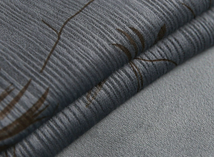 FUZZYKON Grey Velvet Drawstring Pants with Tree Pattern