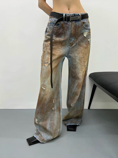 FUZZYKON Vintage Vibes: Hand-Painted Distressed Denim Jeans