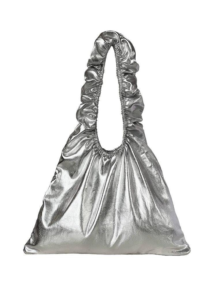 Silver Metal Retro Tote Bag with Scalloped Edges