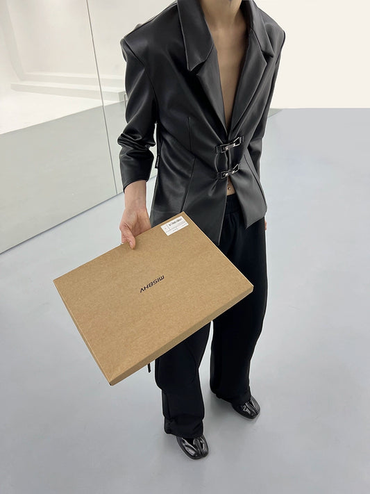 FUZZYKON Structured Waist Leather Jacket