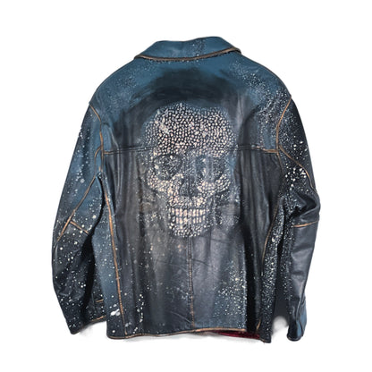 Cosmic Blue Black Skull Leather Jacket